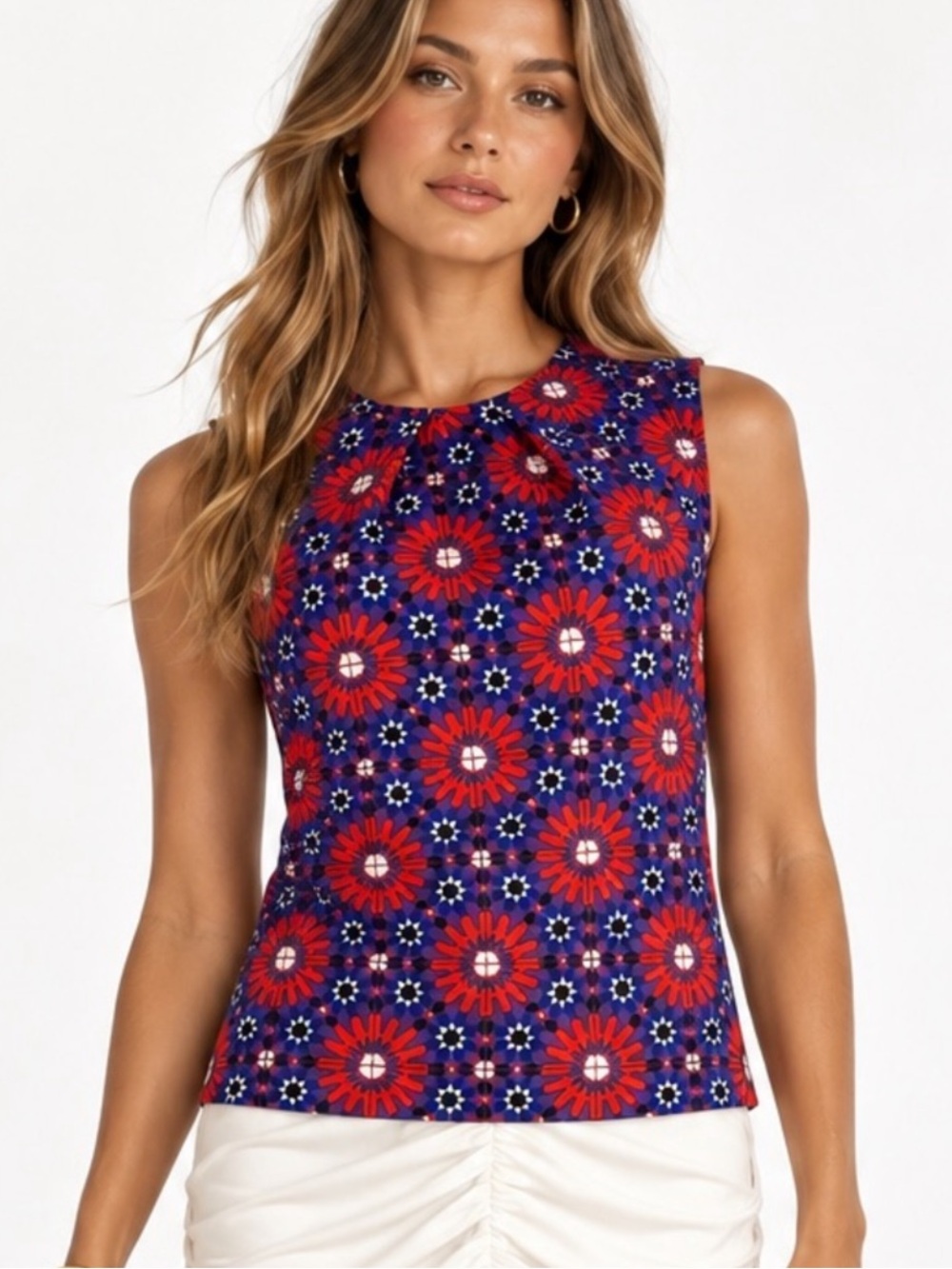 PLENTY BY TRACEY REESE Sleeveless Floral Geometric Print Top in Red and Purple